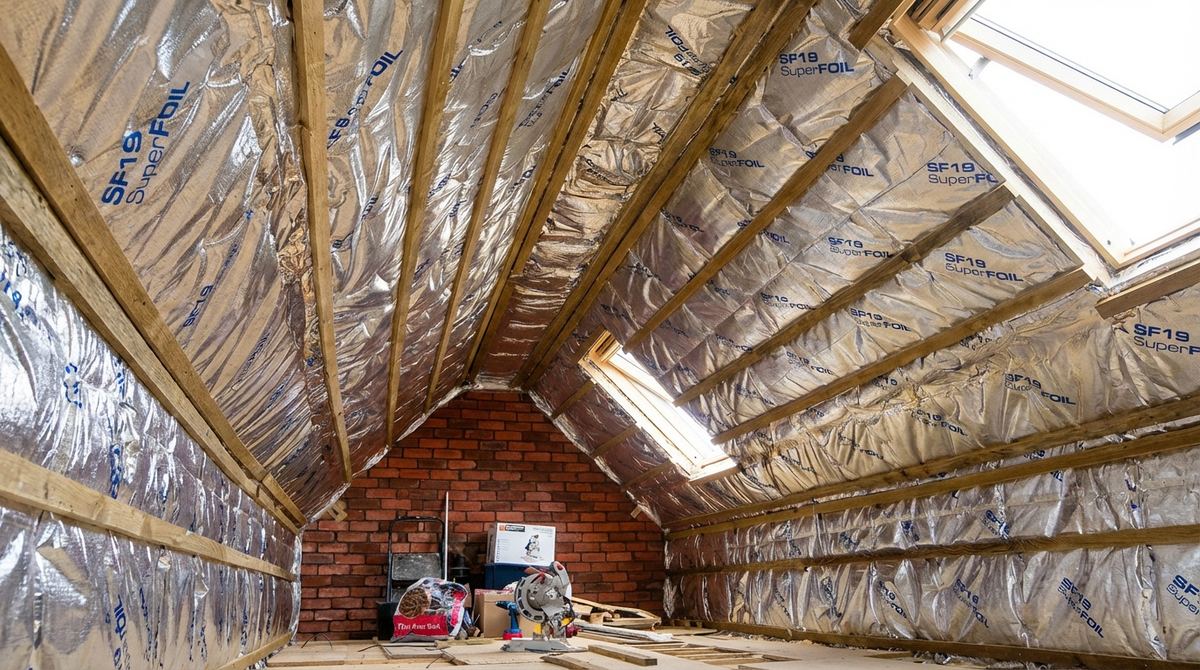 SuperFOIL multifoil insulation fitted to loft rafters